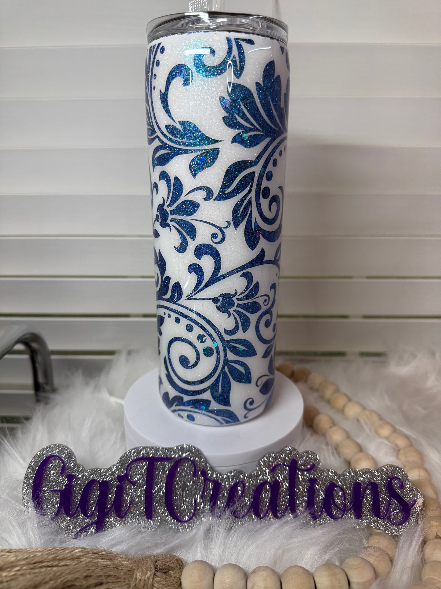 Blue Glitter Filagree Peekaboo