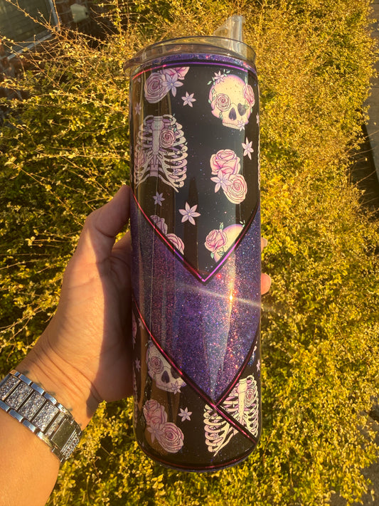 Purple Skulls Glitter Vinyl Tumbler