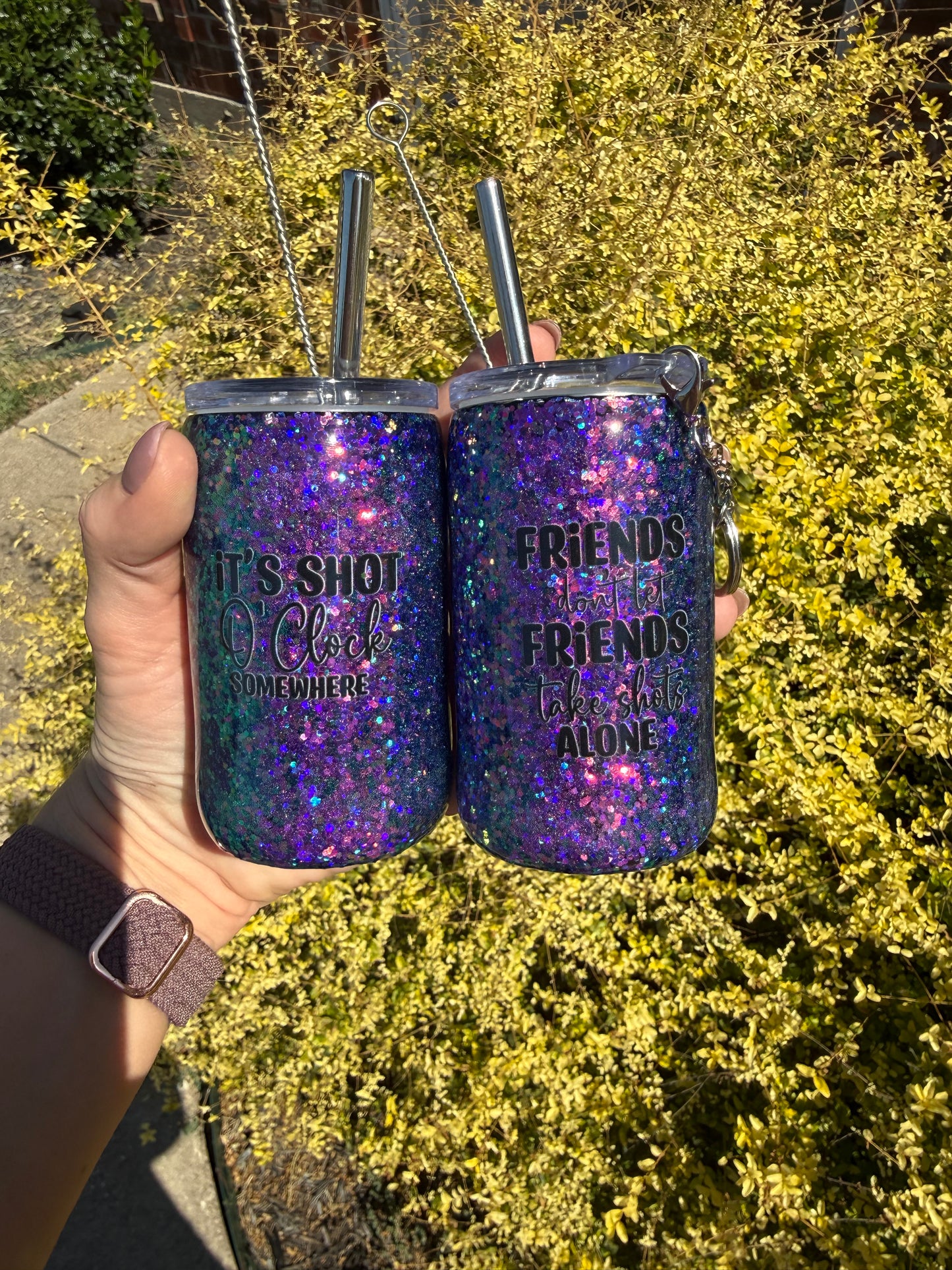 “Shots With Friends” Glitter Mini-Skinny Shot Tumbler Set