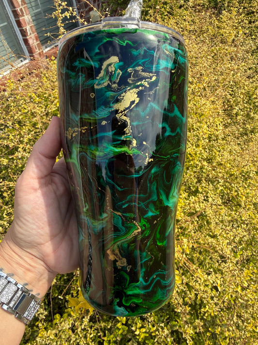 Green & Gold Ink Swirl Tumbler