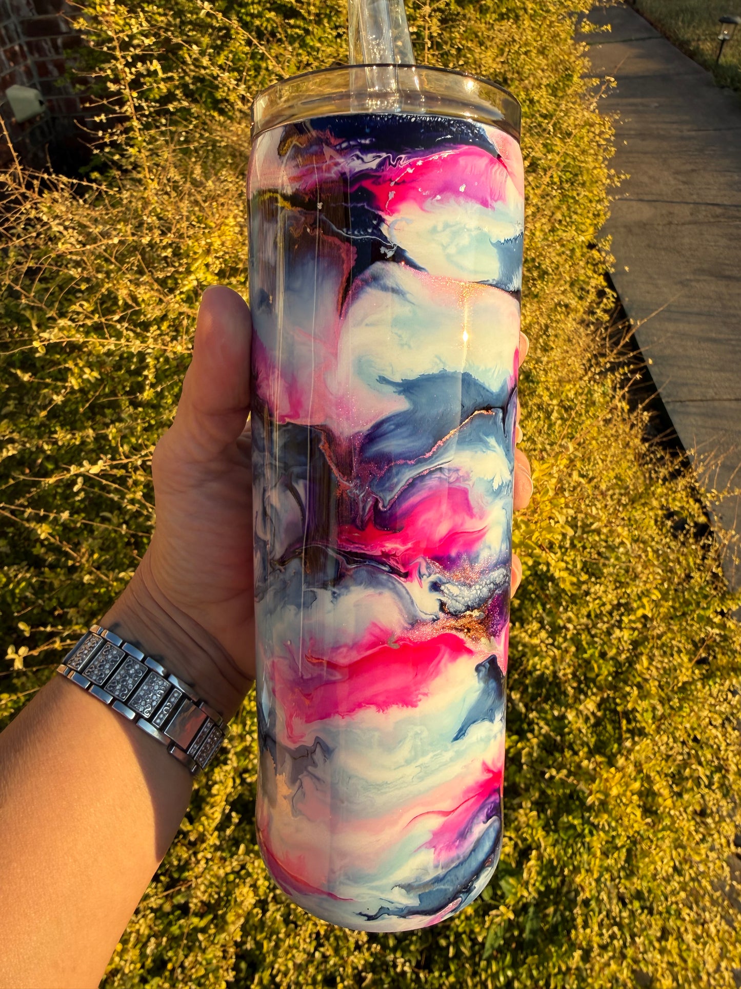 Pink & Blue Ink Swirl Tumbler