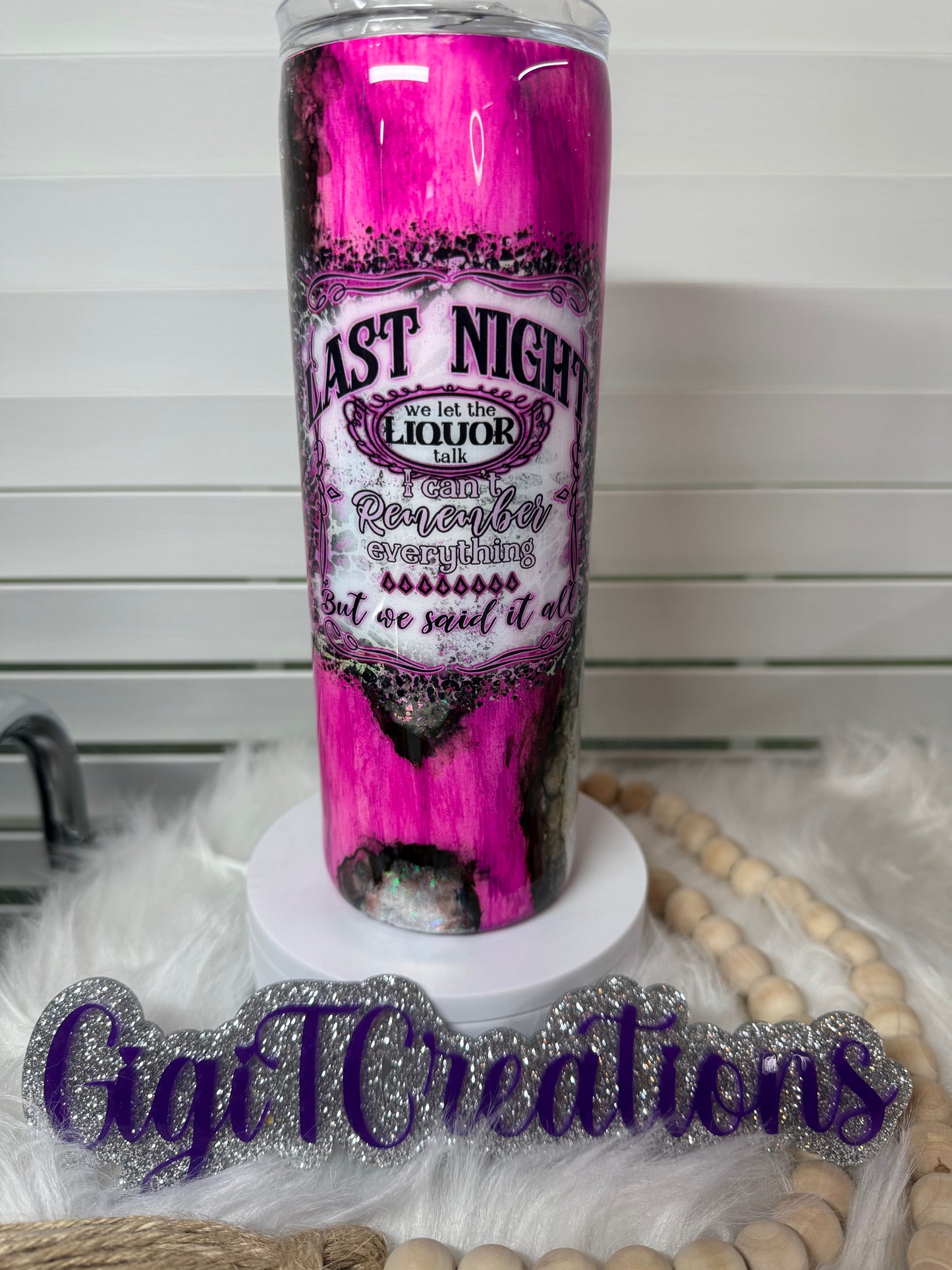 "Last Night" Pink Woodgrain/Glitter Peekaboo