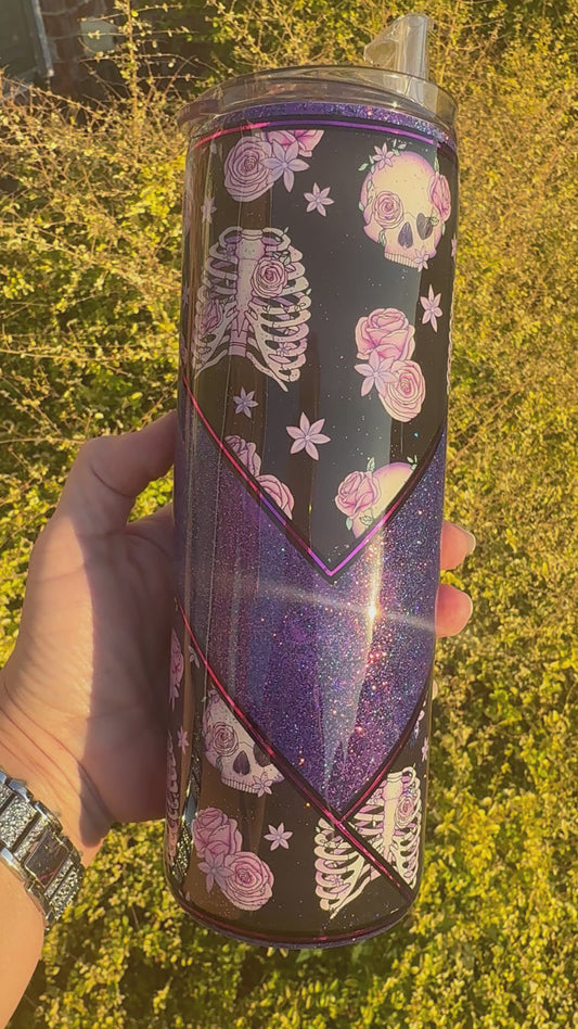 Purple Skulls Glitter Vinyl Tumbler